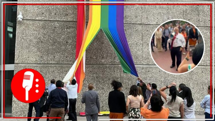 Denuncian la destrucción de la bandera LGBTI+por órdenes del líder sindical del Infonavit. Foto: @carlosmartinezv/X