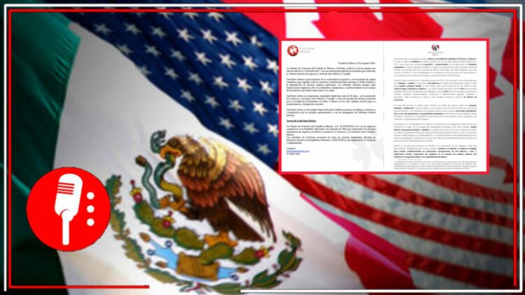 Banderas de México, Estados Unidos y Canadá. Foto: Gobierno de México. Comunicados Cámaras de Comercio. Foto. Captura de Pantalla.